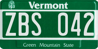VT license plate ZBS042