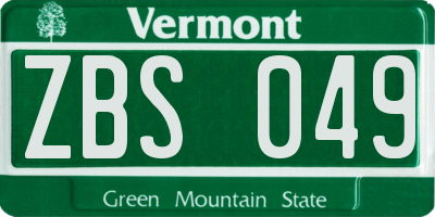 VT license plate ZBS049