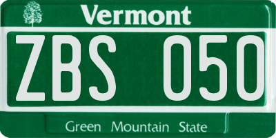 VT license plate ZBS050