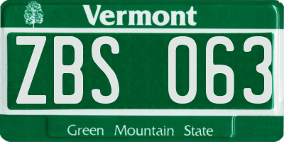 VT license plate ZBS063