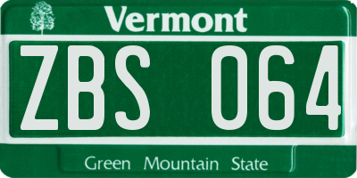 VT license plate ZBS064