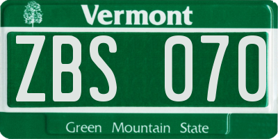 VT license plate ZBS070