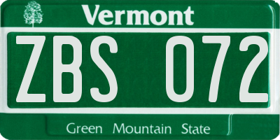 VT license plate ZBS072