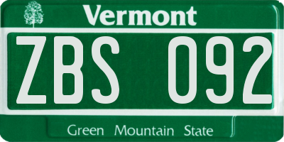 VT license plate ZBS092