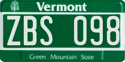 VT license plate ZBS098
