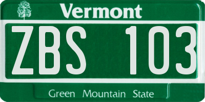 VT license plate ZBS103