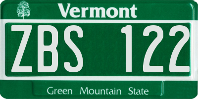 VT license plate ZBS122