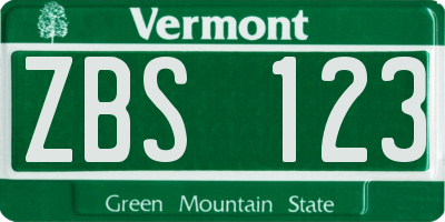 VT license plate ZBS123