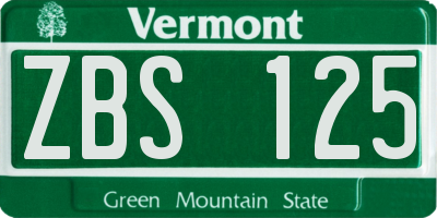 VT license plate ZBS125