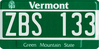 VT license plate ZBS133