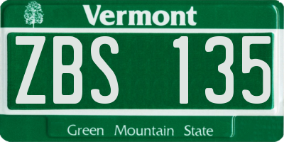 VT license plate ZBS135