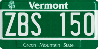 VT license plate ZBS150