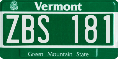 VT license plate ZBS181