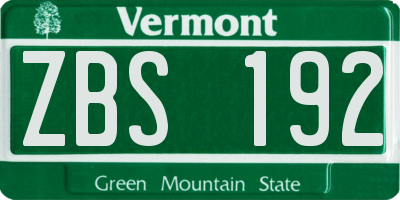 VT license plate ZBS192