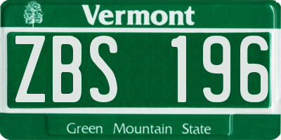 VT license plate ZBS196