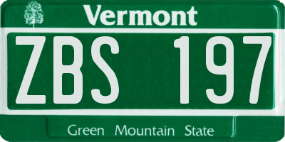 VT license plate ZBS197