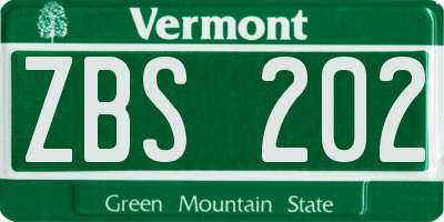VT license plate ZBS202