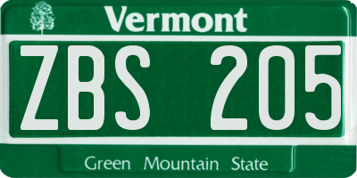 VT license plate ZBS205