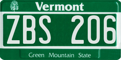 VT license plate ZBS206
