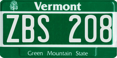 VT license plate ZBS208