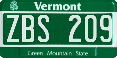 VT license plate ZBS209