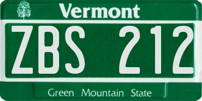 VT license plate ZBS212
