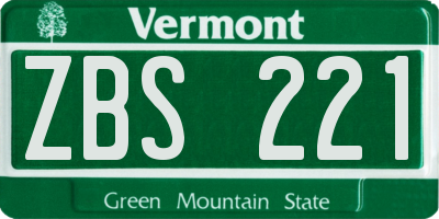 VT license plate ZBS221