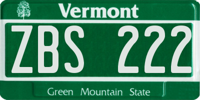 VT license plate ZBS222