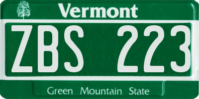 VT license plate ZBS223