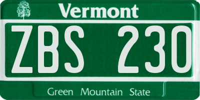 VT license plate ZBS230