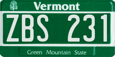 VT license plate ZBS231