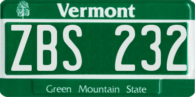 VT license plate ZBS232