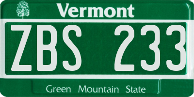VT license plate ZBS233
