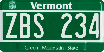 VT license plate ZBS234