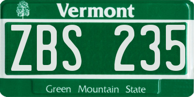 VT license plate ZBS235