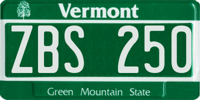 VT license plate ZBS250