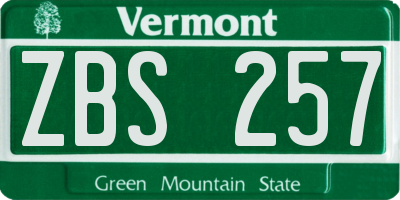 VT license plate ZBS257