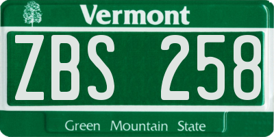 VT license plate ZBS258
