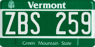 VT license plate ZBS259