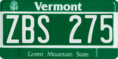 VT license plate ZBS275