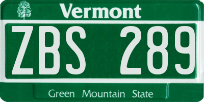 VT license plate ZBS289