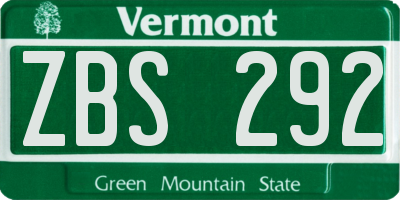 VT license plate ZBS292