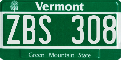 VT license plate ZBS308