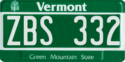 VT license plate ZBS332