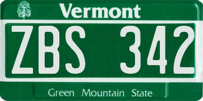 VT license plate ZBS342