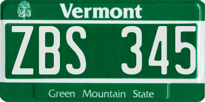 VT license plate ZBS345