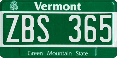 VT license plate ZBS365