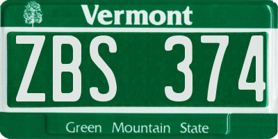 VT license plate ZBS374
