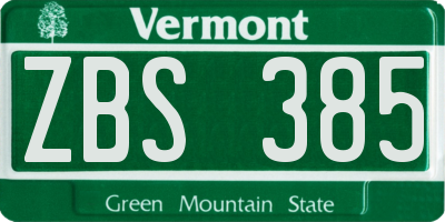 VT license plate ZBS385