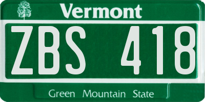 VT license plate ZBS418